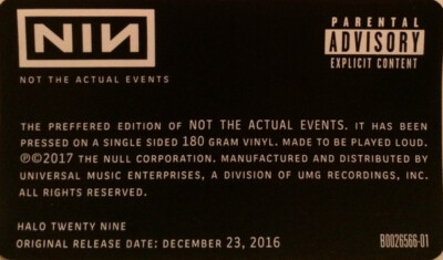 NEW NINE INCH NAILS - NOT THE ACTUAL EVENTS Vinyl LP Halo