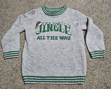 Boys Gray  Green Jingle All The Way Christmas Festive Holiday Sweater 4/5