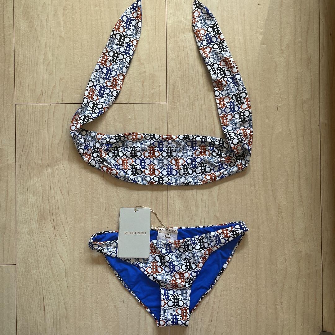 EMILIOPUCCI スイムウェア 38 EMILIO PUCCI Women's Swimsuit Bikini Set Size 38 Logo Blue
