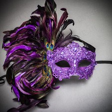 Peacock Feather Mask Masquerade for Women Venice Carnival Mardi Gras Mask Purple