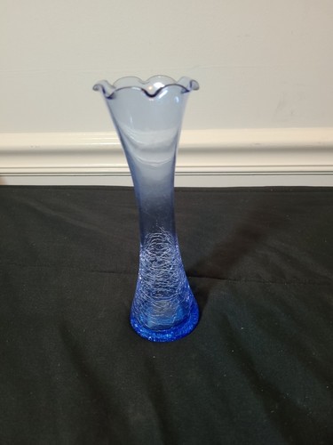 Pilgrim Crackle Glass Blue Bud Vase Vintage Mid Century 7 Inch - Picture 4 of 10