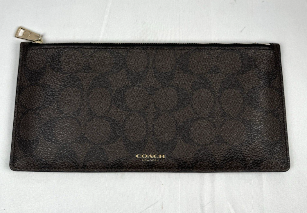 Coach Vintage Brown Monogram Leather Zip Wallet for Women 9 Inch Carry