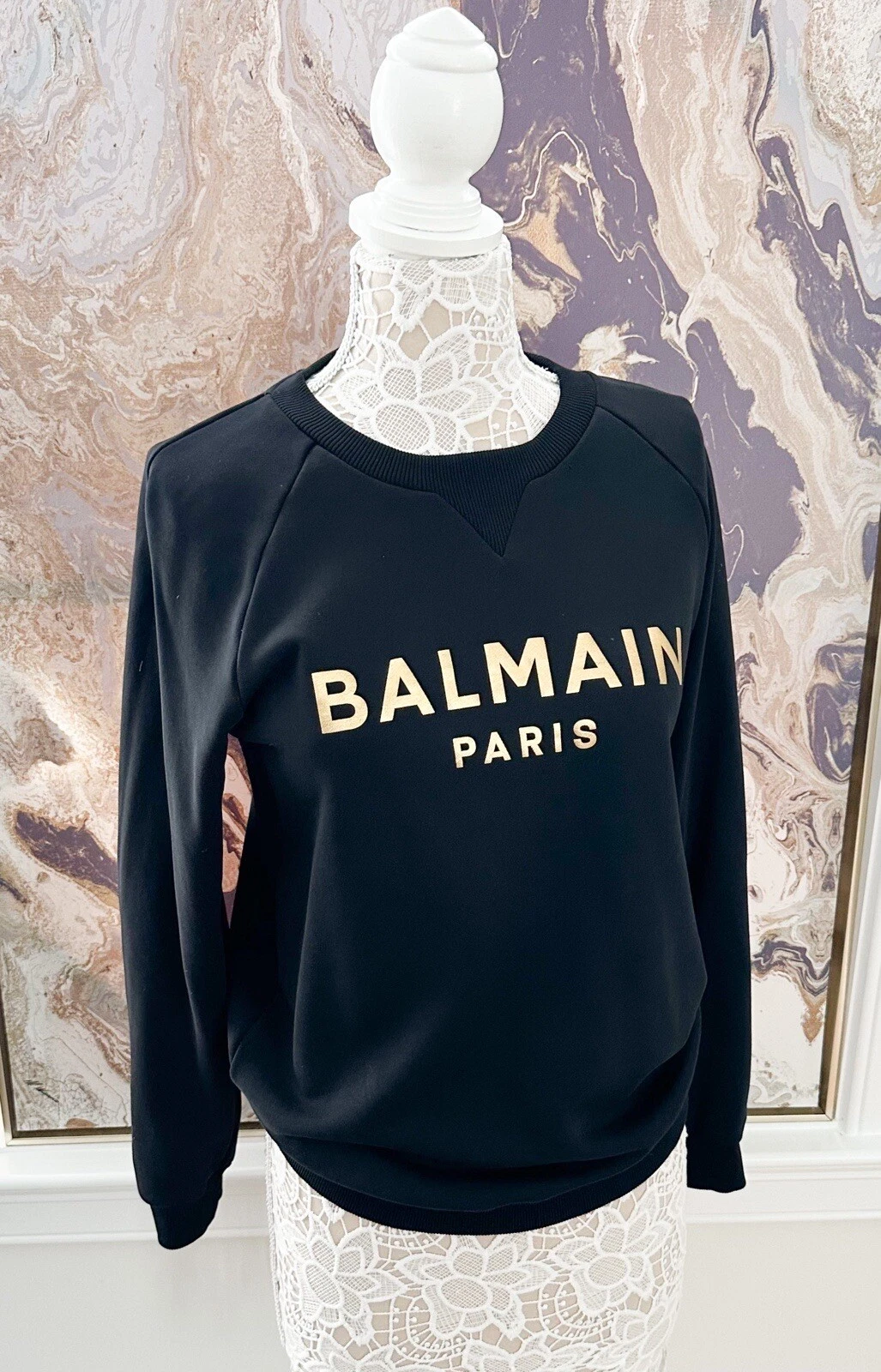 Balmain — Balmain Black & Gold Printed Logo Sweatshirt Top