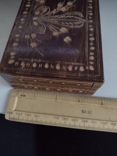 Vintage Hand Carved Hand Made Wooden Box With Hinged Lid - Picture 6 of 7