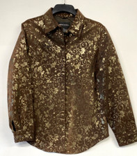 Beth Terrell Real Leather Vintage Shirt Jacket Womens S/m/l Brown Gold 808