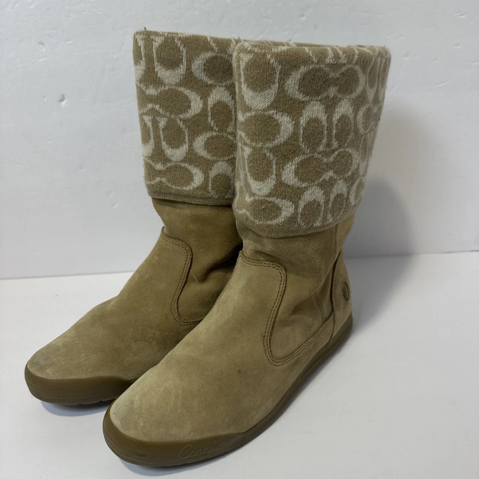 Coach Tatum Brown Leather & Wool Knit Mid Calf Boots-Size 8M - Image 2 of 4