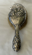 Antique Victorian Chester UK Sterling Silve Hair Brush Cherubs Angels Repousse
