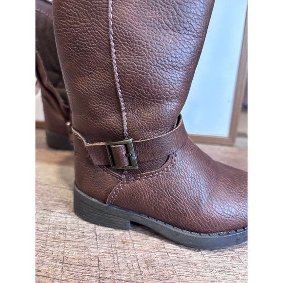 OshKosh B'gosh Tall Riding Boots Kids Size 6 Brown Buckle Zip Pebbled Leather