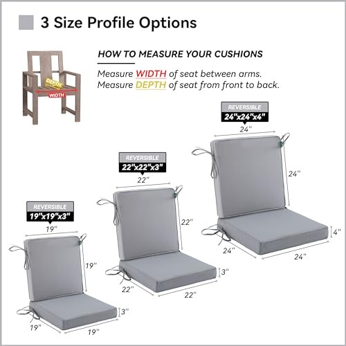 Patio Chair Cushions Waterproof Outdoor Seat 19x19 Inch (Pack of 2) Grey - Bild 4 von 6