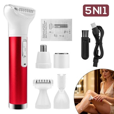 5-in-1 Women Electric Shaver USB Rechargeable Wet Dry Body Razor for Bikini Leg