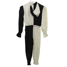 Children Harlequin Black White Satin Clown Joker Jumpsuit Hat Halloween Costume