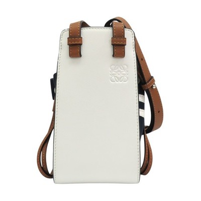 LOEWE Mini Hammock Backpack White Brown Calfskin Blue Canvas