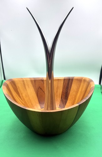 Nambe Fruit Tree Bowl Metal Banana Hanger Wooden Bowl Gorgeous Modern MCM Unique