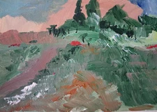 original art paintings Acrylic  on Paper Abstract Landscape Hiking Trail 