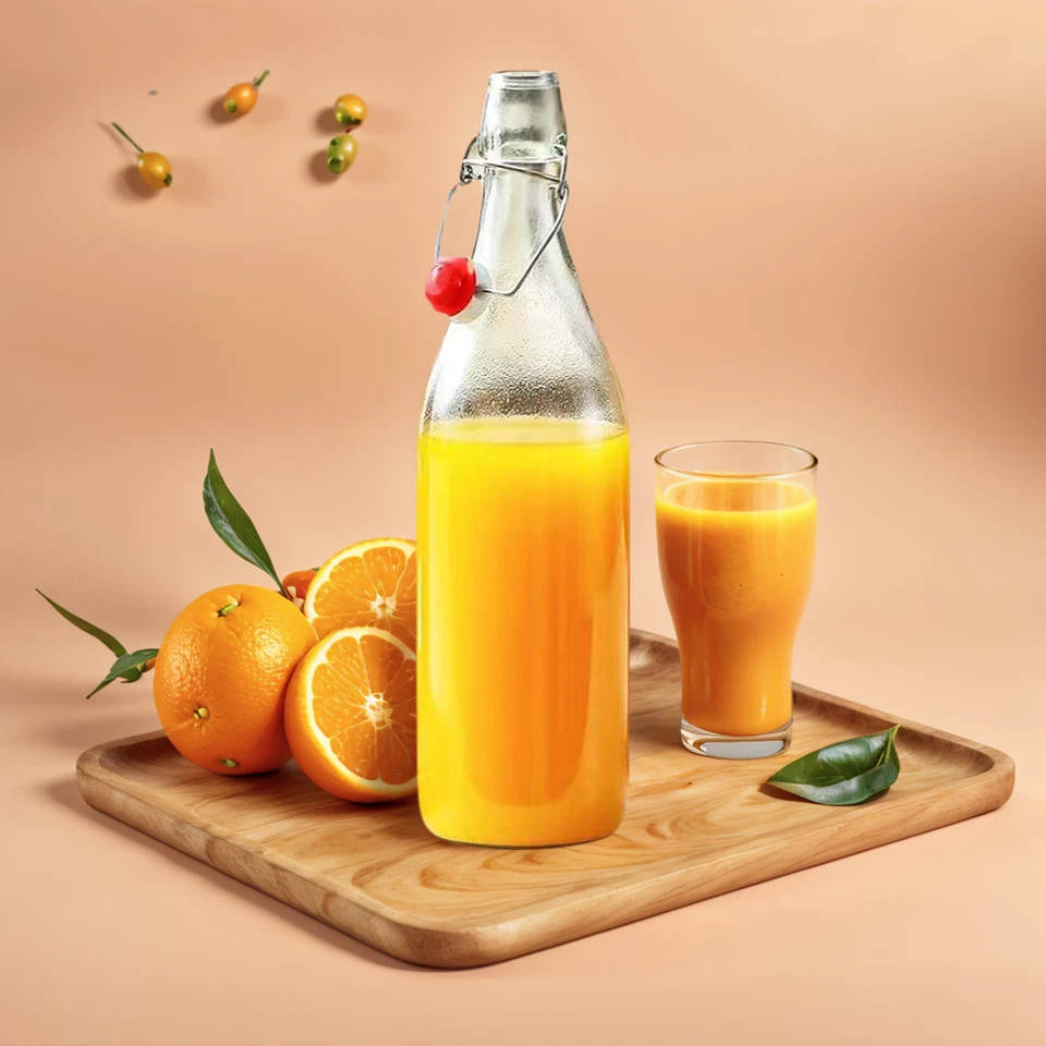 Paquete de 2 botellas de vidrio herméticas de 32 oz con tapones abatibles Foto 2 de 4