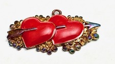 Gorgeous BergdorfGoodman'95 Pendant/Charm RedEnamel Hearts/Arrow GP/GF on Silver