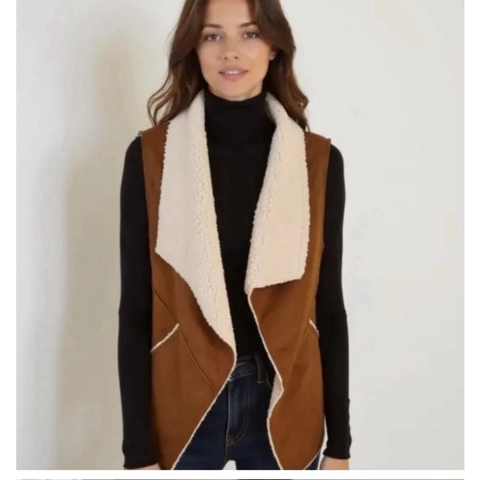 Chaleco para mujer Sanctuary Clothing marrón imitación gamuza y sherpa forrado talla mediana Foto 2 de 4