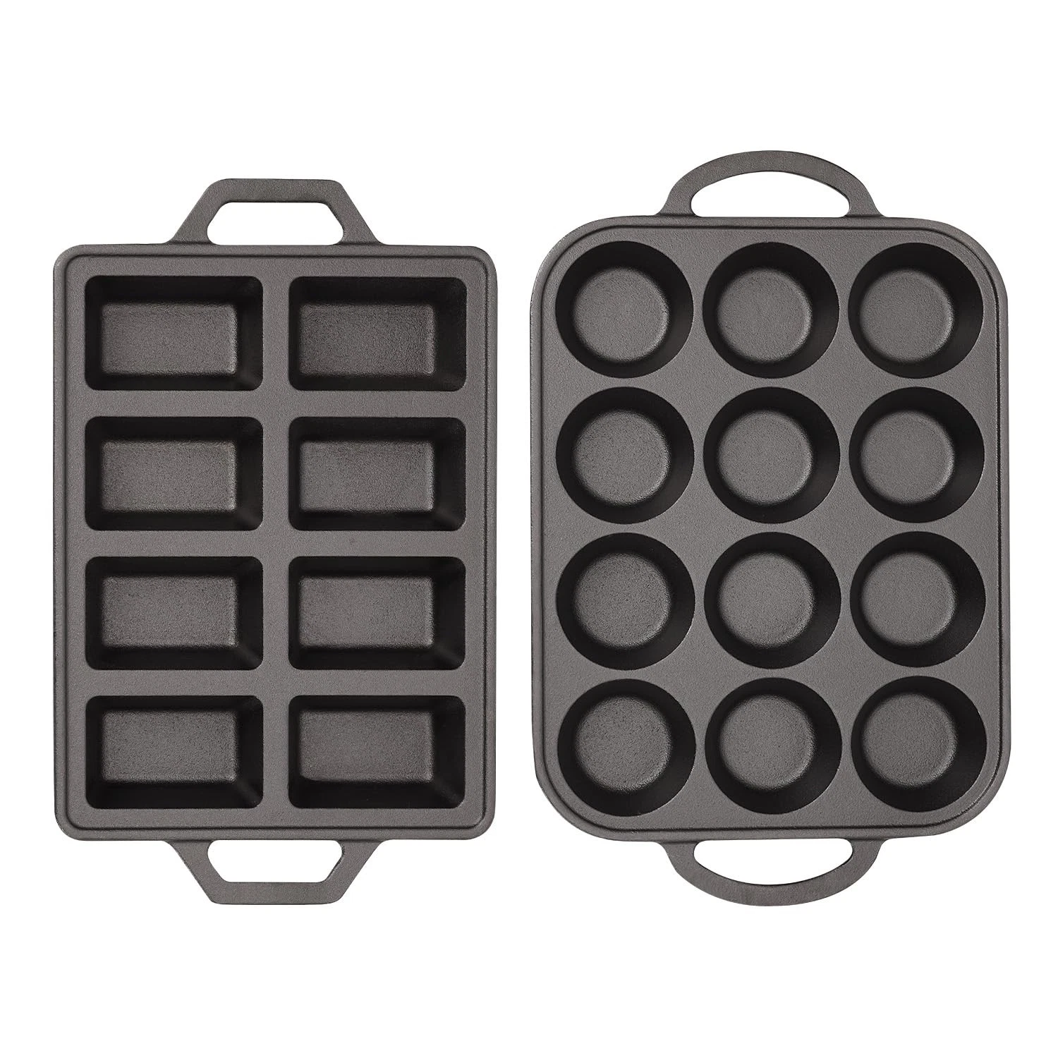 Cast Iron Muffin Pans 12 Cup and Cast Iron Mini Loaf Pans 8 Cavity Regular Si...