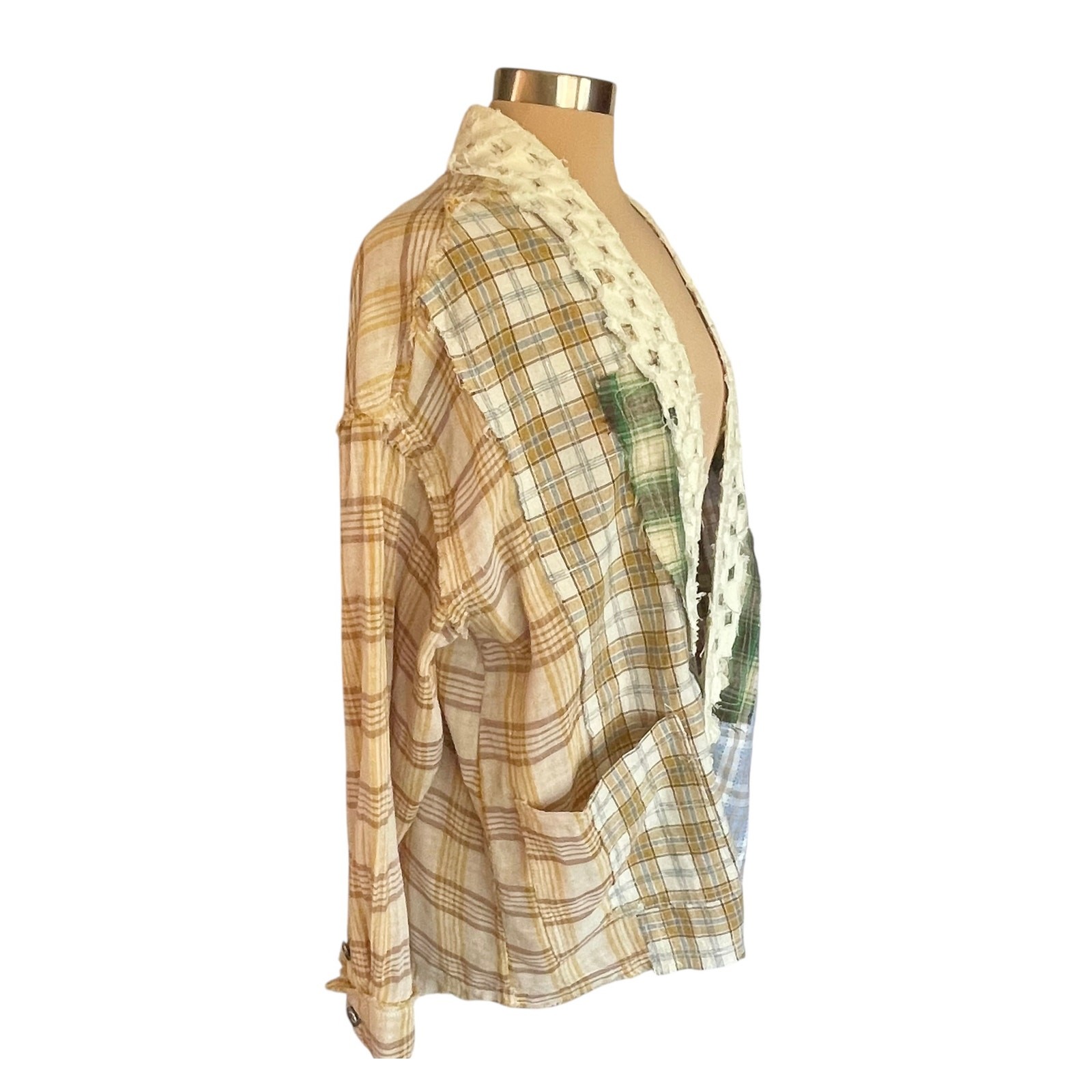 POL Patchwork Multicolor Plaid Open Front Shacket… - image 5