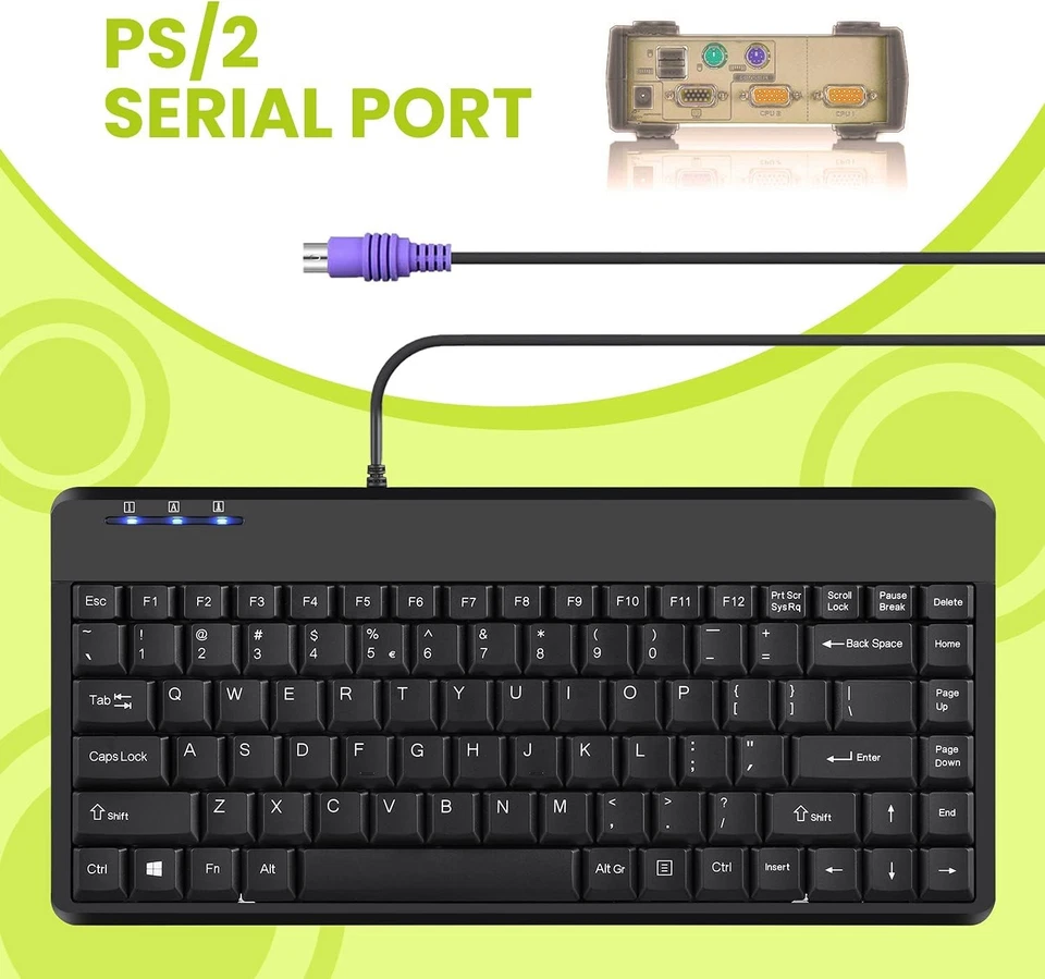 Perixx PERIBOARD-409P Wired PS2 Mini Keyboard, Black, US English Layout Black  - Image 3 of 4
