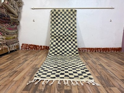 Moroccan rug, Berber runner, hallway rug, handmade wool rug, black white rug