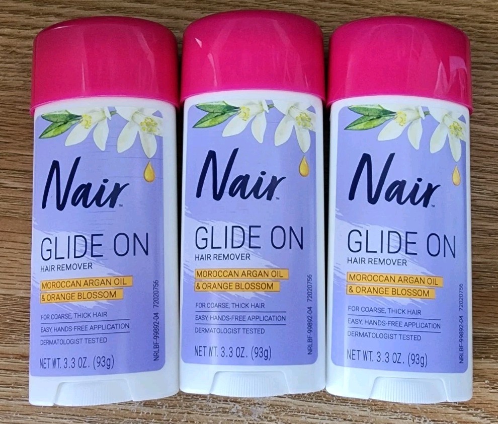 (3) Nair Hair Remover Glide On Stick Cream for Bikini Arms & Underarms 3.3 oz