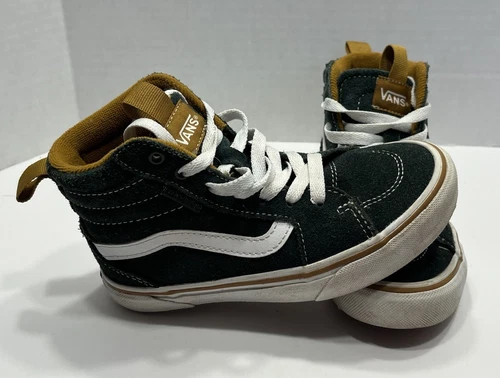 Vans SK8 Hi Tops Youth taglia 13 verde scuro ruggine e bianco ottime condizioni
