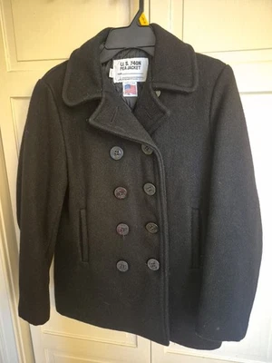 Abrigo Schott NYC U.S. 740N Lana Azul Marino Guisante Mujer EE. UU. Chaqueta Militar Negra 16 - Imagen 1 de 4