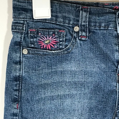 Lulu Luo Girl's 8 Blue Denim Floral Embroidered Jean Shorts - Picture 3 of 10