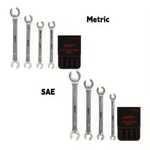 Flare Nut Wrench Fully Polished Metric MM & SAE Brake Line Spaner with Pouch