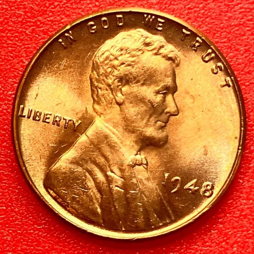 1948-P Lincoln Wheat Cent Penny GEM RED BU From an Original Bank Roll