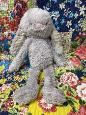 Mothercare Grey Bunny Rabbit Soft Toy Beige Ribbed Ears Pink Nose 13” Plush Rare