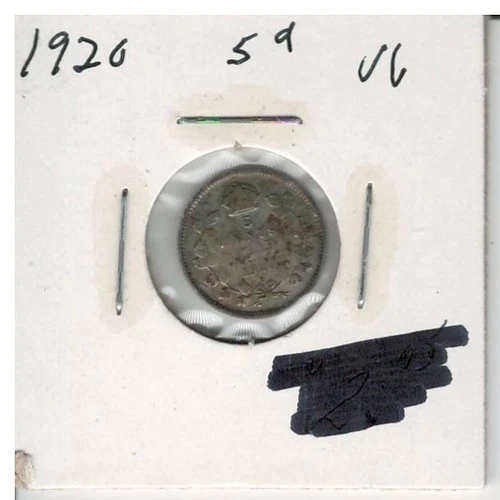 1920 Silver Canadian 5 Cents Coin KING George V