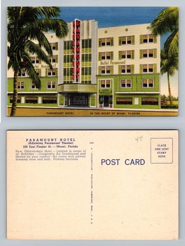 Miami, FL-Florida, Paramount Hotel Downtown Neon Sign Vintage Postcard