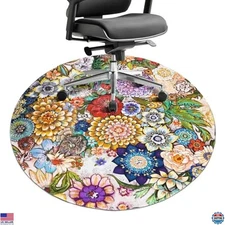 47" Round Office Chair Mat - Mandala Design for Gaming & Computer, Non-Slip