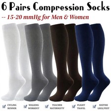 6 Pairs Copper Compression Socks 15-20mmHg Graduated Support Mens Womens S-XXL
