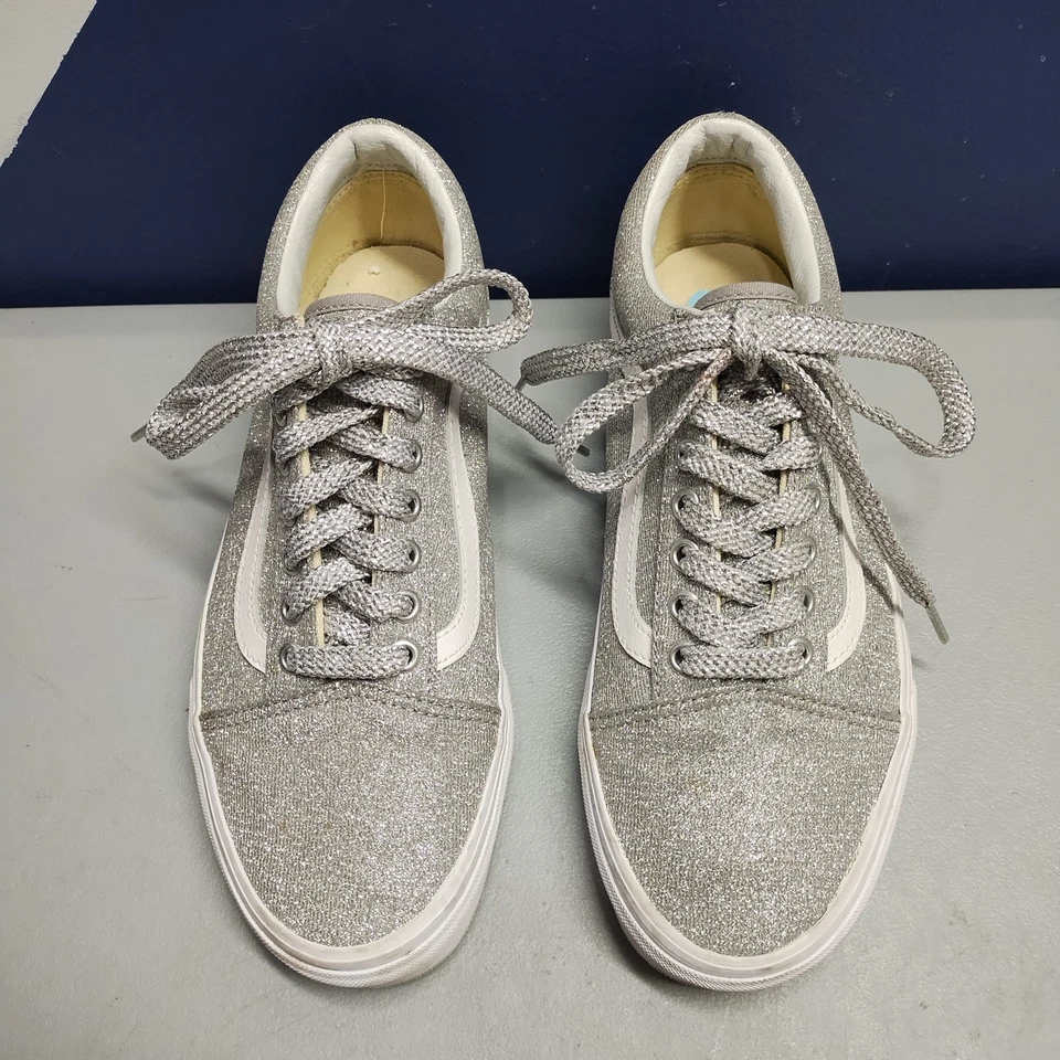 Zapatos de skate Vans Old Skool para mujer 10 brillantes plateados blancos con cordones 721278 Foto 3 de 4