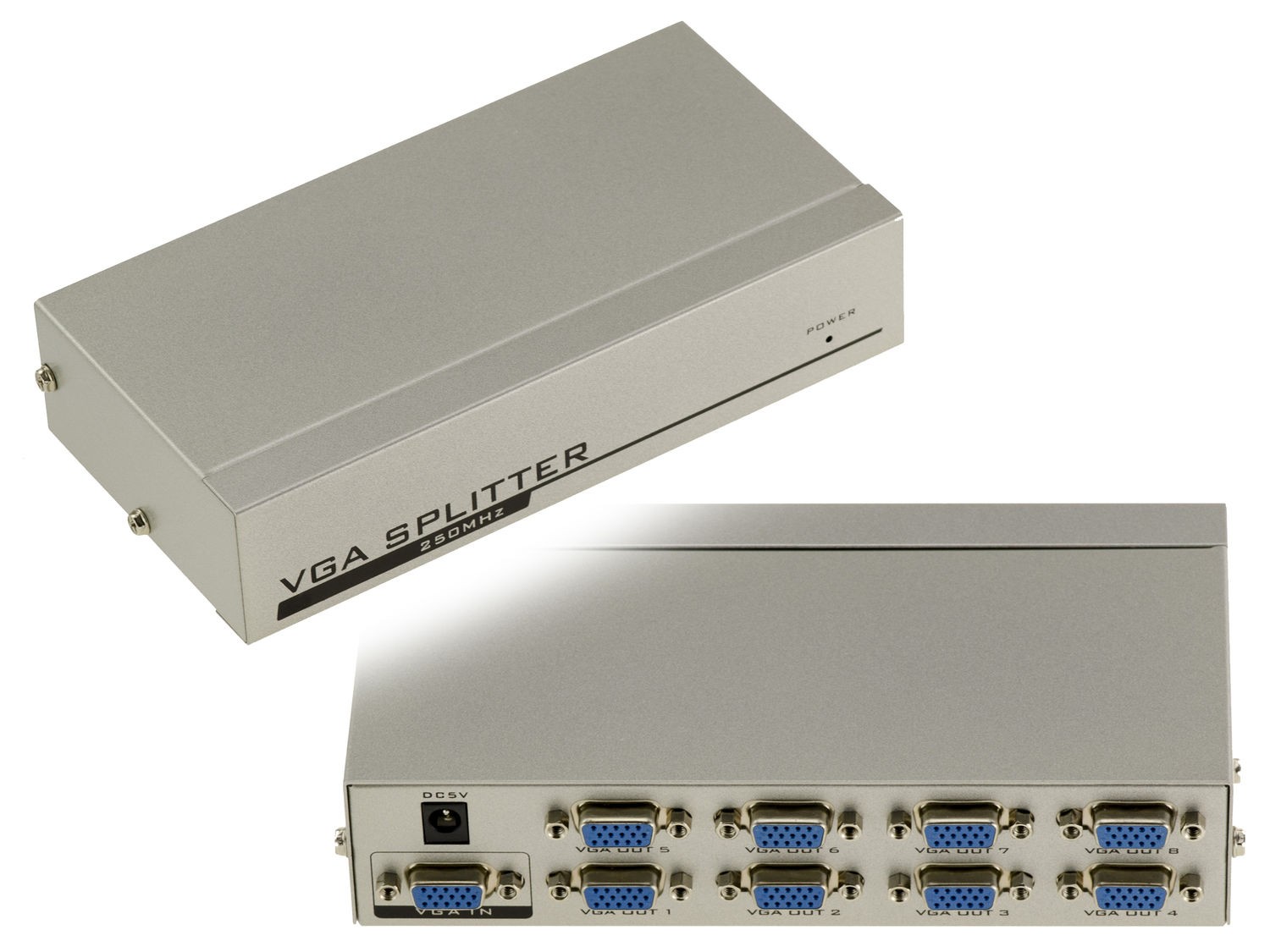 Splitter VGA 8 ports boitier de duplication 1 PC vers 8 ecrans noir