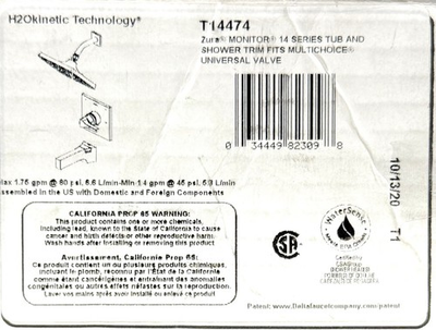 #ad Delta Zura Monitor 14 Series Tub amp; Shower Faucet T14474 Polished Chrome $350.00