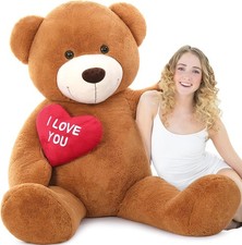 Giant Valentines Day Teddy Bear 52", Big Stuffed Animal with Heart, Dark Brown