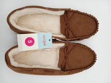 Cat  Jack Slippers Girls Size 5 Brown Moccasin Faux Fur House Shoes Cozy
