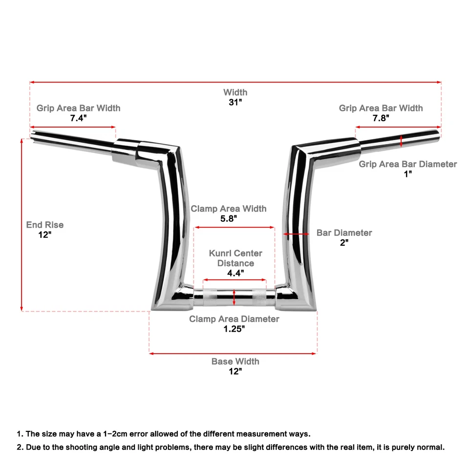 Chrome 12'' Rise 2" Ape Hanger Handlebar For Harley Touring Fatboy Softail Dyna Foto 2 de 4
