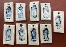 9 Primitive Santa Ornaments Handmade Pottery