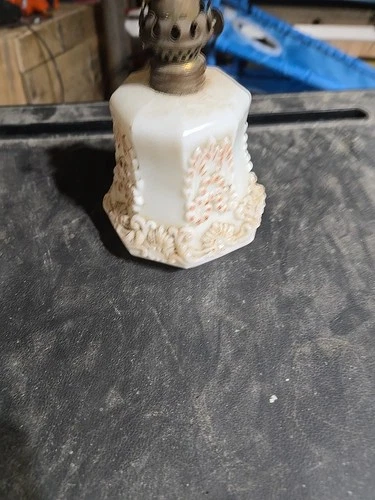 Vintage Milk Glass Oil Small Bell Shaped Lamp Hand Painted