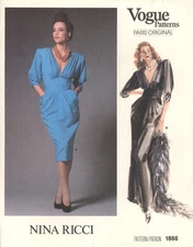 Vogue 1866 NINA RICCI Opera Gown or Cocktail Dress w Slanted Pockets Sz 8 CUT