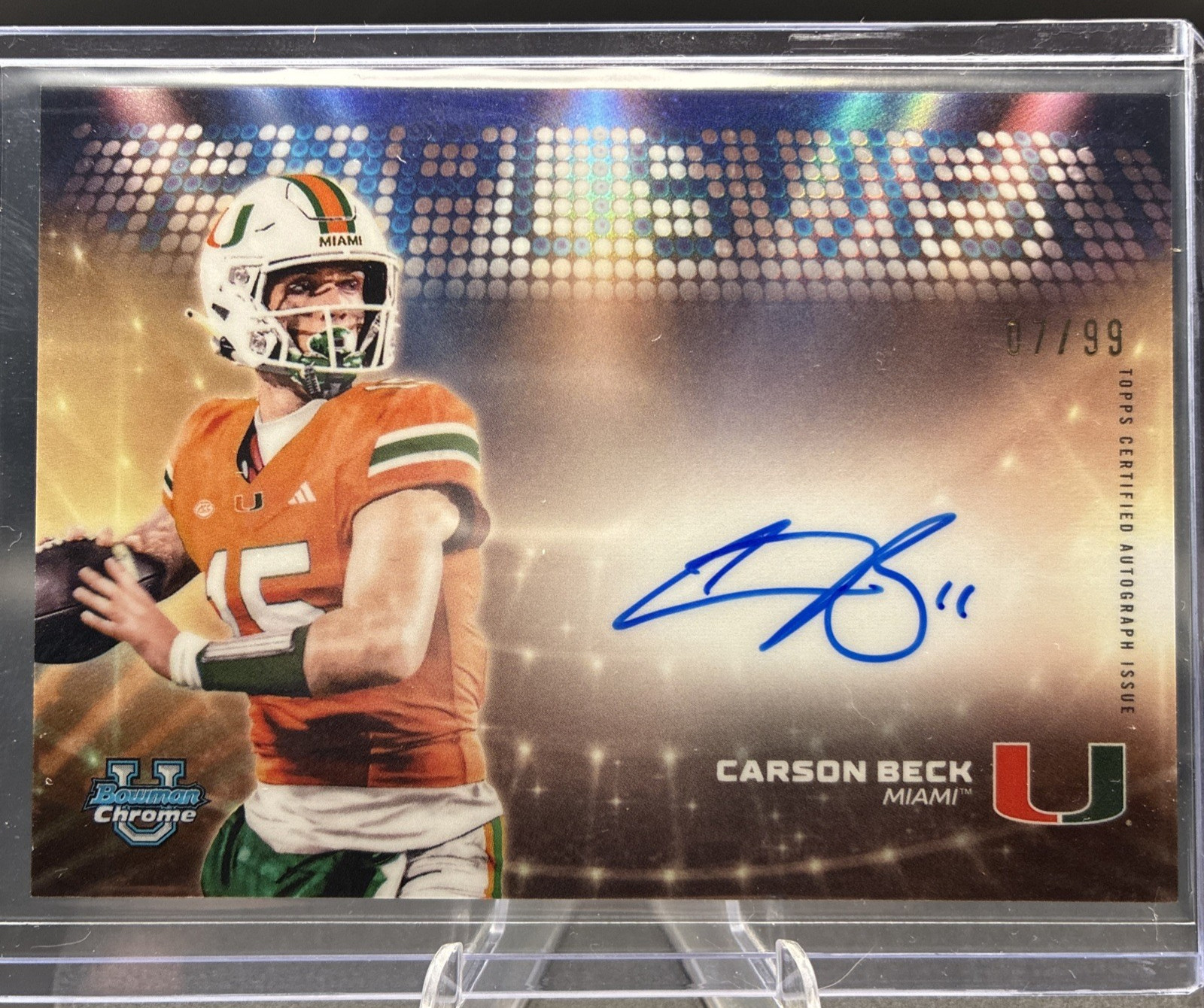 Carson Beck /99 Campus Visit Auto ON CARD 2025 Bowman University Chrome