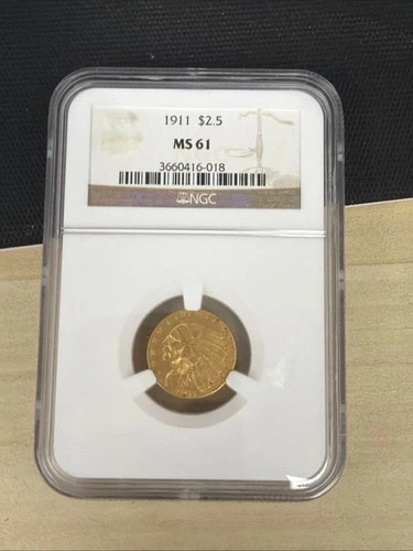 1911 $2 1/2 INDIAN HEAD GOLD QUARTER EAGLE NGC MS61