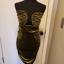 PrettyLittleThing Strapless Olive Velvet Dress Size 14