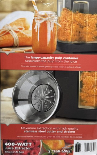 Black+Decker 400 Watt Fruit Vegetable Extractor Juicer, JE2400BD - Picture 4 of 4
