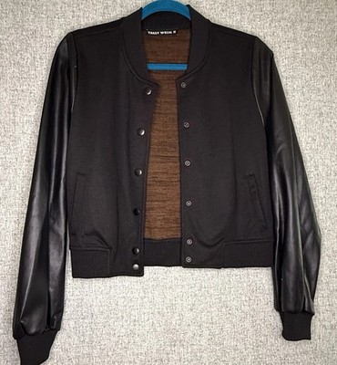 Tally Weijl Cropped Black Varsity Jacket Size Medium